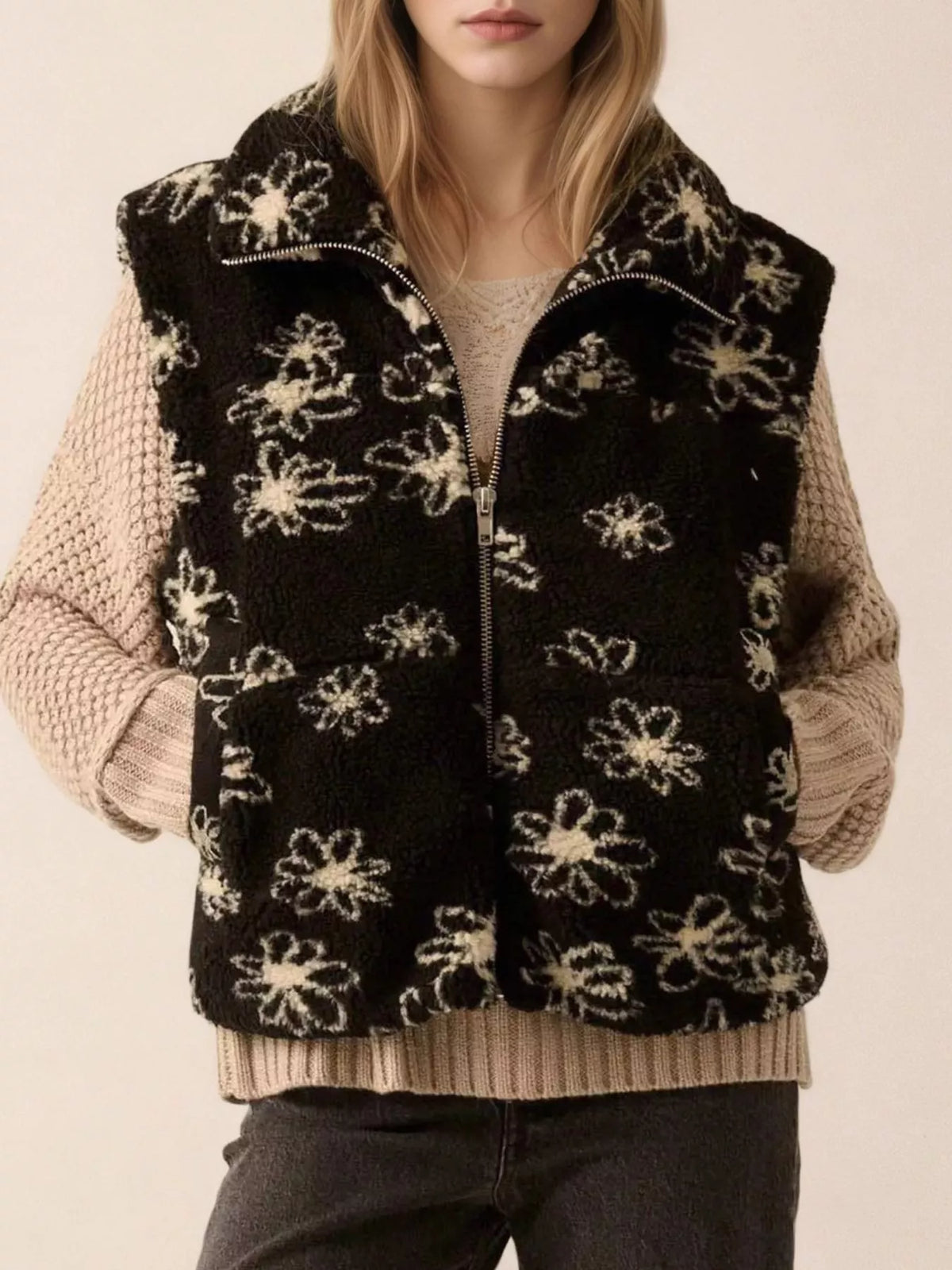 Zip Up Vest Coat with Pockets