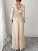 Surplice Pleated Wide Leg Jumpsuit