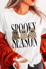 Full Size Spooky Season Ghosts Graphic Short Sleeve Halloween T Shirt Plus Size