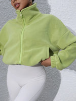 Drawstring Turtleneck Zip Up Long Sleeve Jacket