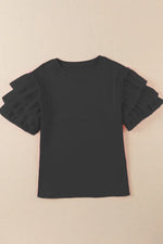 Ruffled Round Neck Short Sleeve Blouse