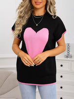 Valentine's Day Heart Graphic Short Sleeve Sweater