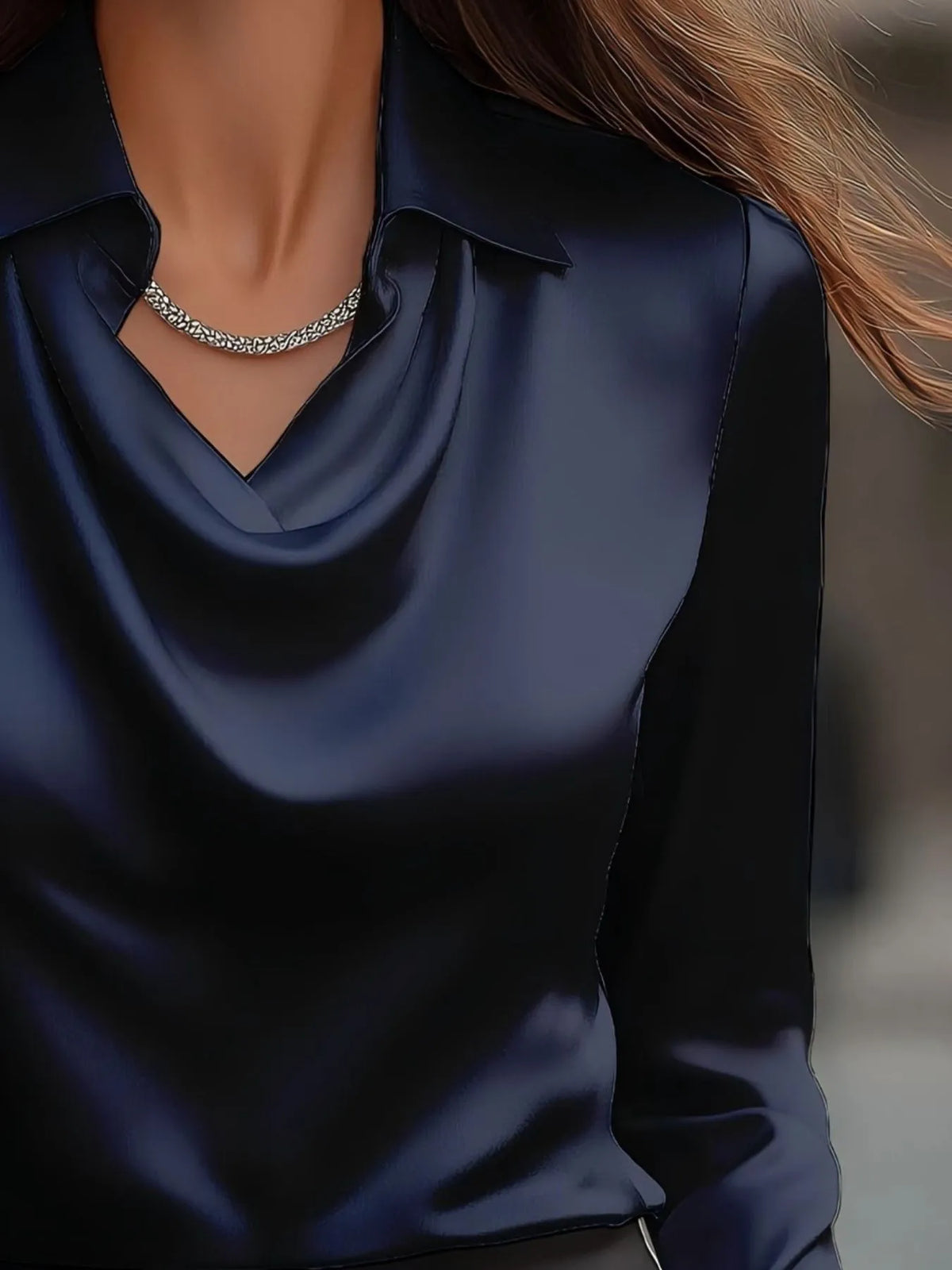 Full Size Long Sleeve Blouse with Collar Plus Size - Ladyez