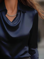 Full Size Long Sleeve Blouse with Collar Plus Size - Ladyez