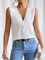 V-Neck Pleated Sleeveless Cami Tank Top - Ladyez