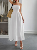 Strapless A-Line Midi Dress with Pockets - Ladyez