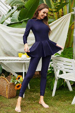 Mock Neck Long Sleeve One-Piece Swimwear - Ladyez
