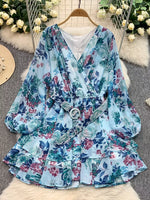 Floral Print Ruffle Hem Mini Dress