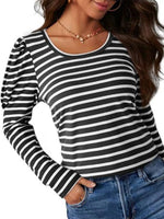 Striped Round Neck Long Sleeve T-Shirt - Ladyez