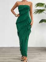 Devine Ruffled Slit Back Tube Maxi Dress - Ladyez