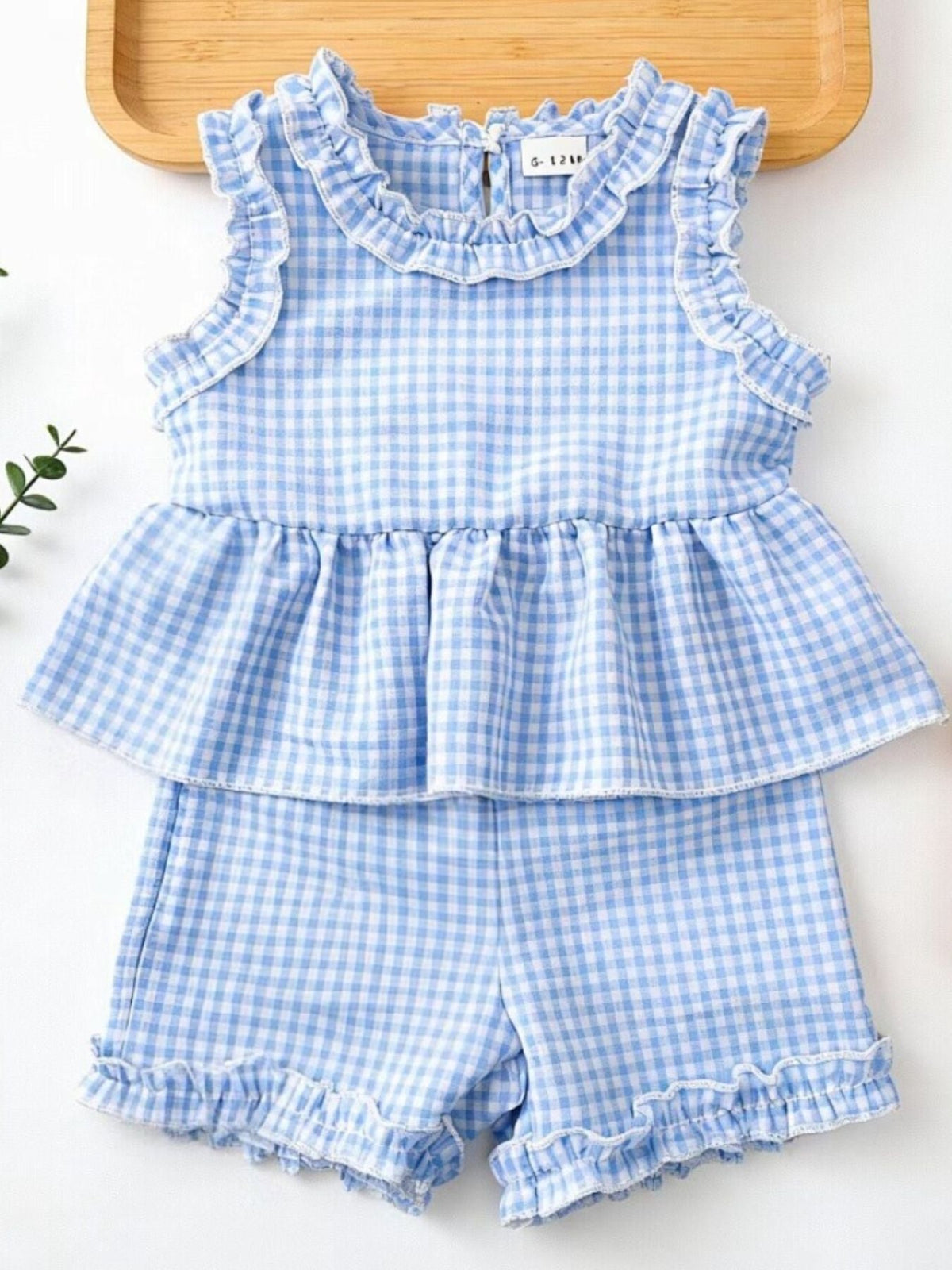 Children's Gingham Ruffle Trim Tank Top & Shorts Set