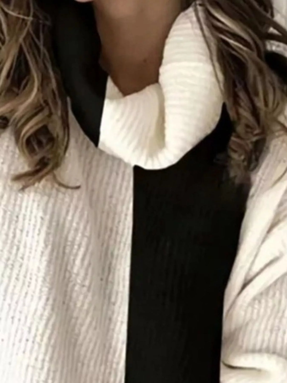 Full Size Two-Tone Turtleneck Long Sleeve Sweater Plus Size