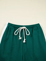 Round Neck Top and Stripe Detail Drawstring Pants Set