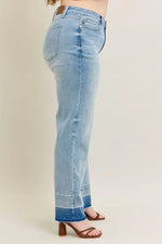 Judy Blue Full Size Mr Release Hem Wide Leg Jeans Plus Size - Ladyez