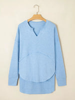 Notched Terry Long Sleeve Top