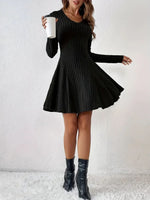 Ribbed Knit Long Sleeve A-Line Dress
