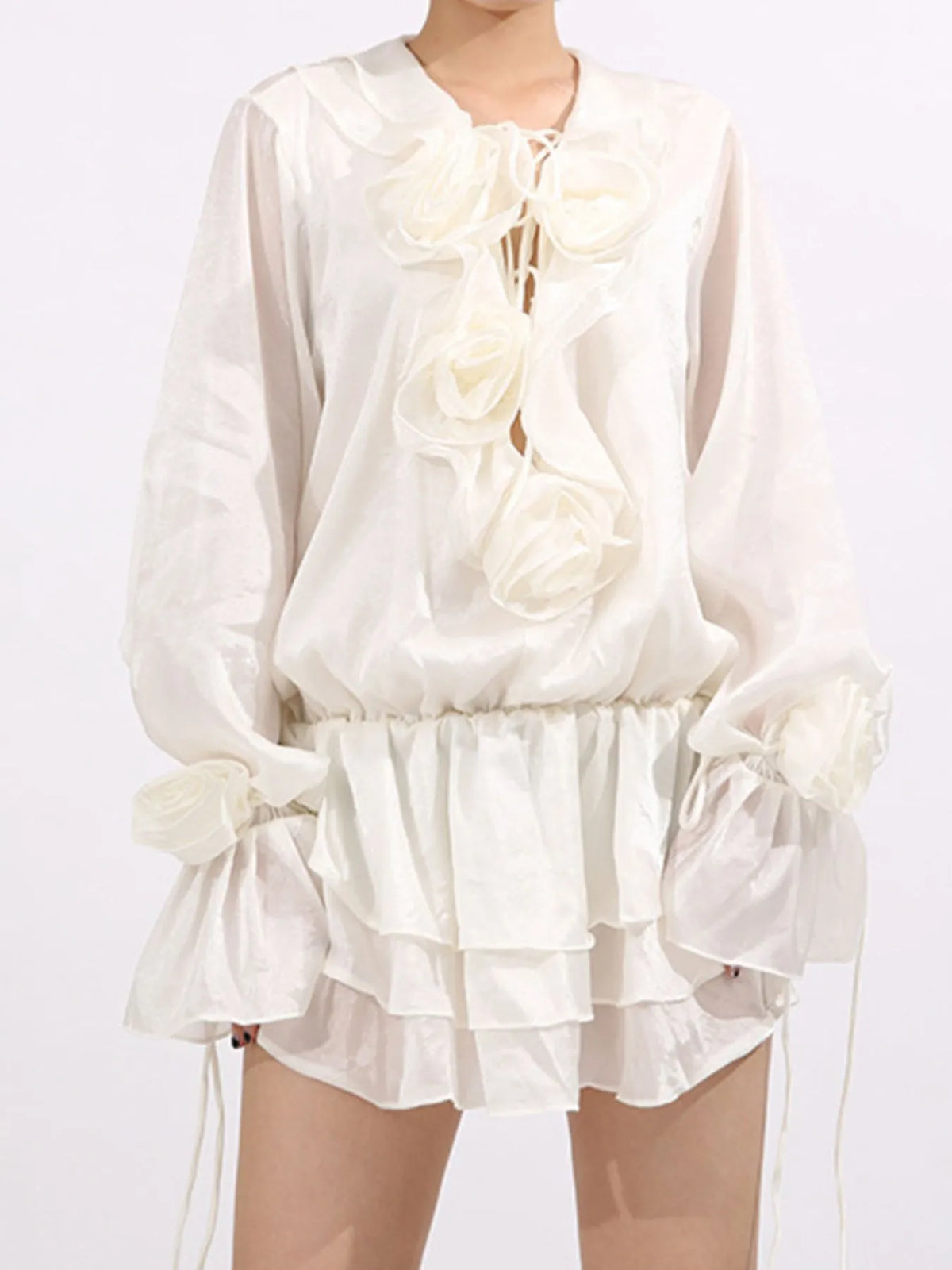 Flower Ruffled Long Sleeve Dress