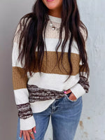Mixed Texture Knit Striped Color Block Loose Sweater