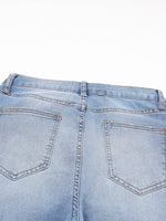 Whiskered Wash Raw Hem Cropped Jeans