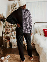 Leopard Round Neck Sweatshirt and Pants Lounge Set - Ladyez
