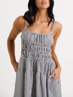 Striped Smocked Bodice Midi Dress