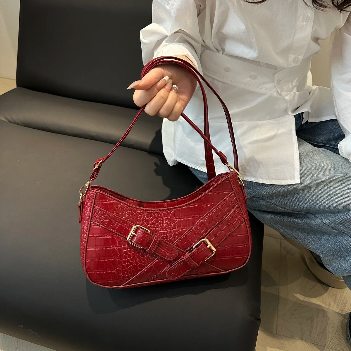 Crocodile Pattern Underarm Shoulder Bag - Ladyez
