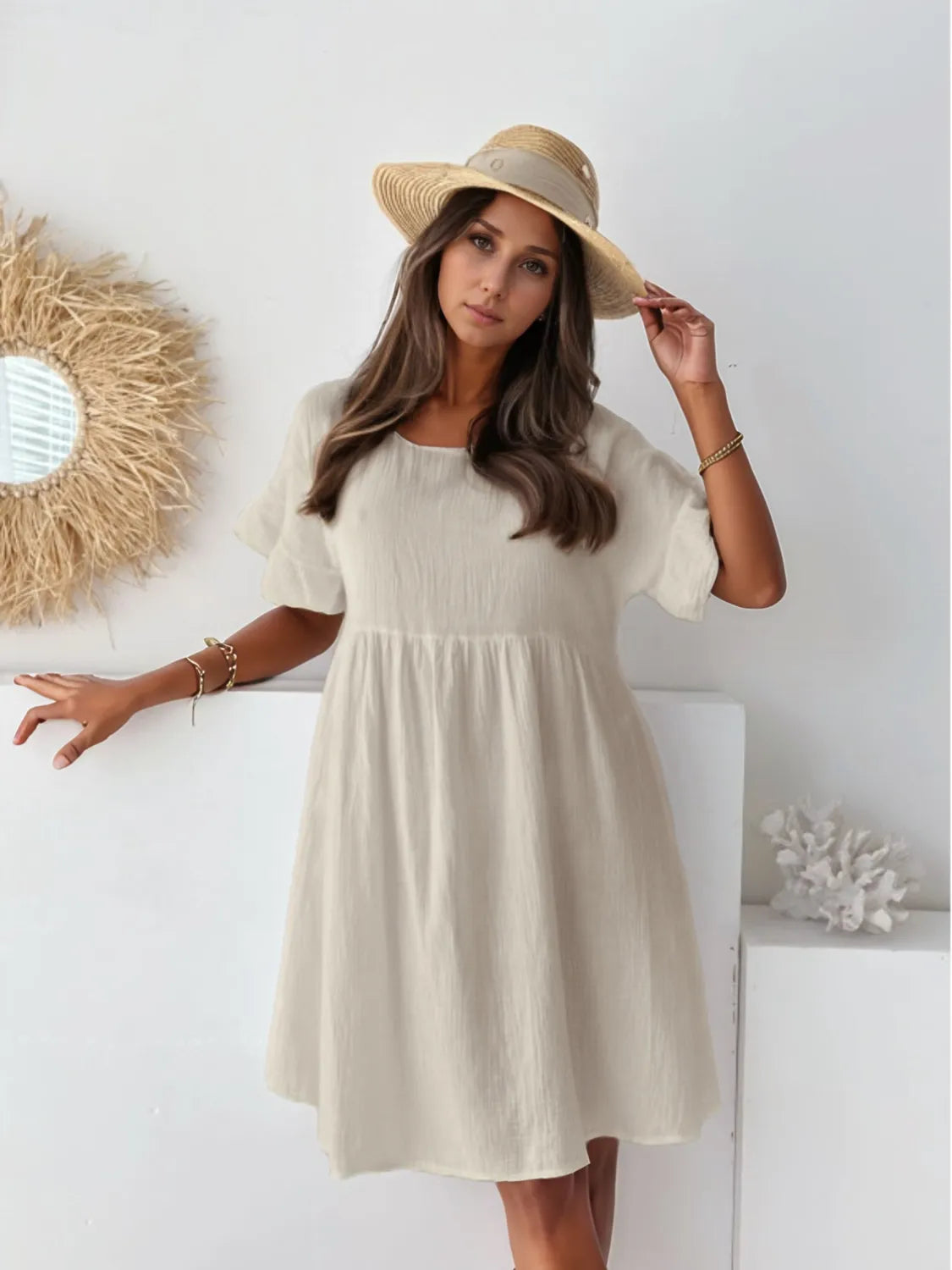 Round Neck Short Sleeve Mini Dress