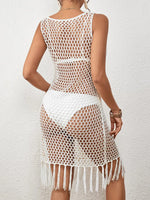 Tassel Hem Hollow Out Sleeveless Cover Up - Ladyez