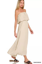 Zenana Woven Crinkle Strapless Maxi Dress