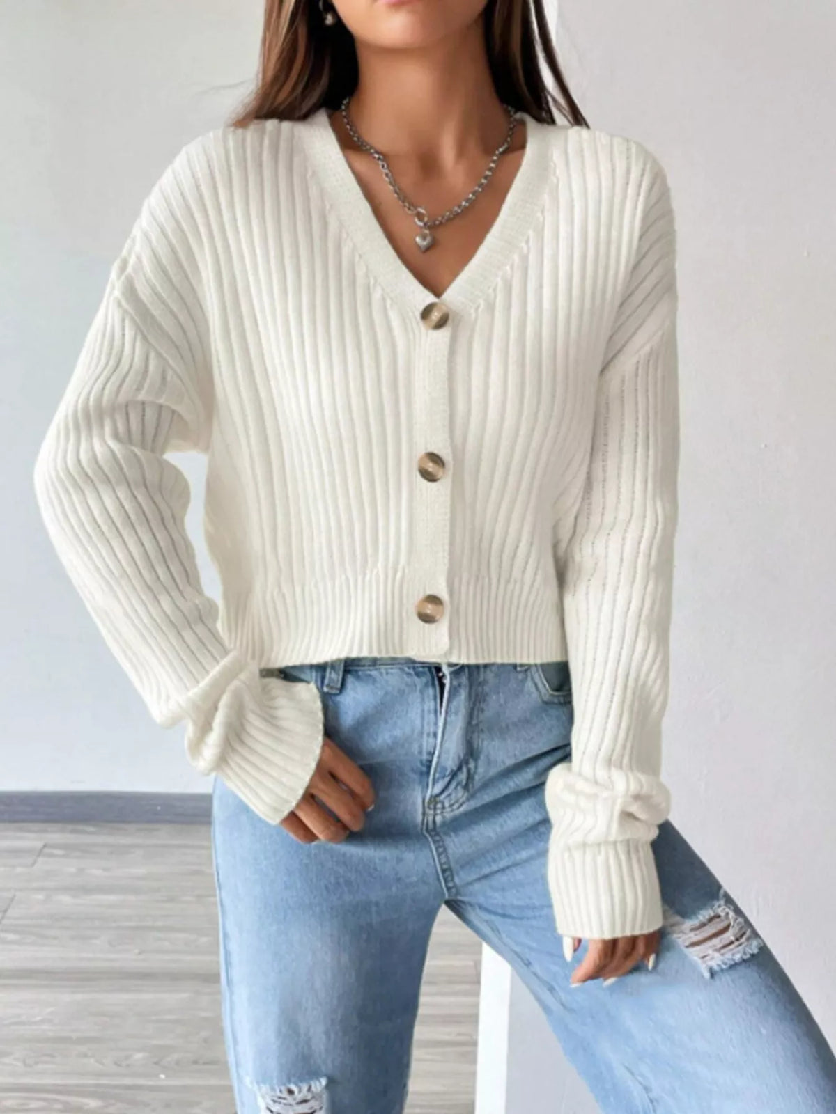 V-Neck Button-Up Cardigan