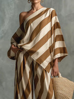 Full Size One-Shoulder Striped Top and Wide-Leg Pants Set Plus Size