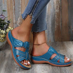 Cutout Leather Wedge Sandals