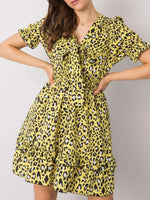 Leopard Print Tie Front Short Sleeve Mini Dress