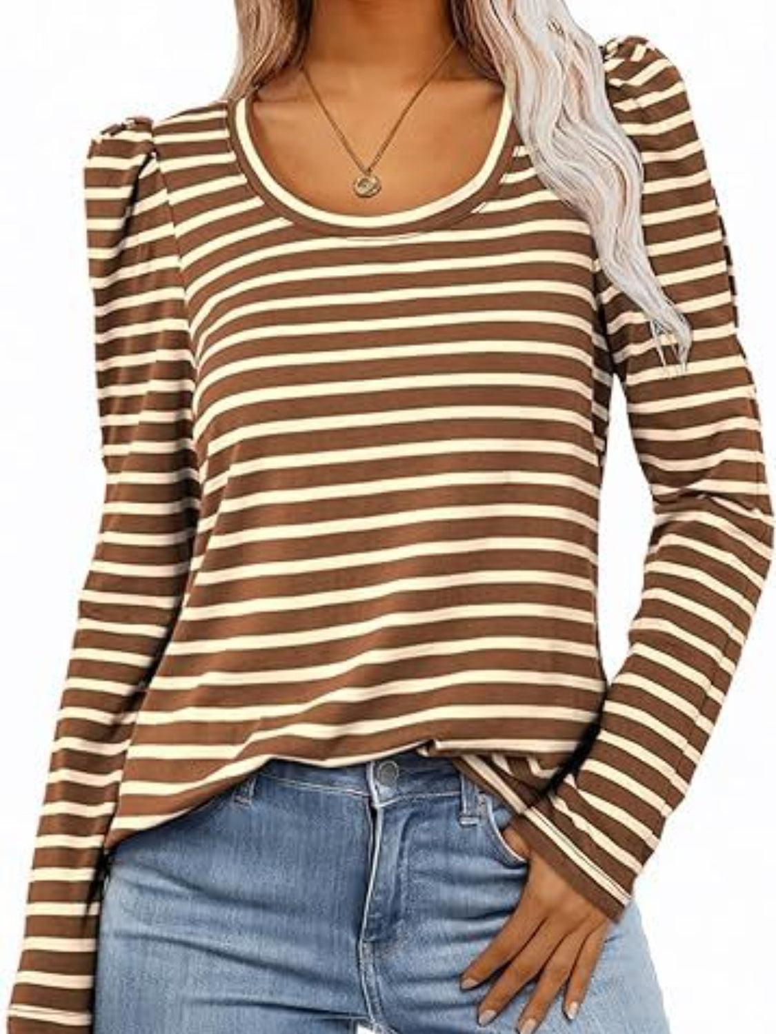 Striped Round Neck Long Sleeve T-Shirt - Ladyez