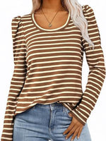Striped Round Neck Long Sleeve T-Shirt - Ladyez