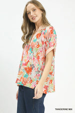 Umgee Mix Boho Printed V-Neck Top