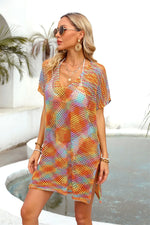 Angel Wings Openwork Contrast Short Sleeve Cover-Up - Ladyez