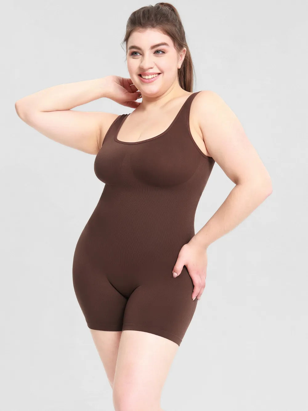 Scoop Neck Wide Strap Shaping Romper - Ladyez