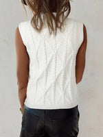 Pearled Mock Neck Textured Knit Sweater Vest
