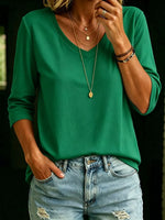 Full Size V-Neck 3/4 Sleeve T-Shirt Plus Size