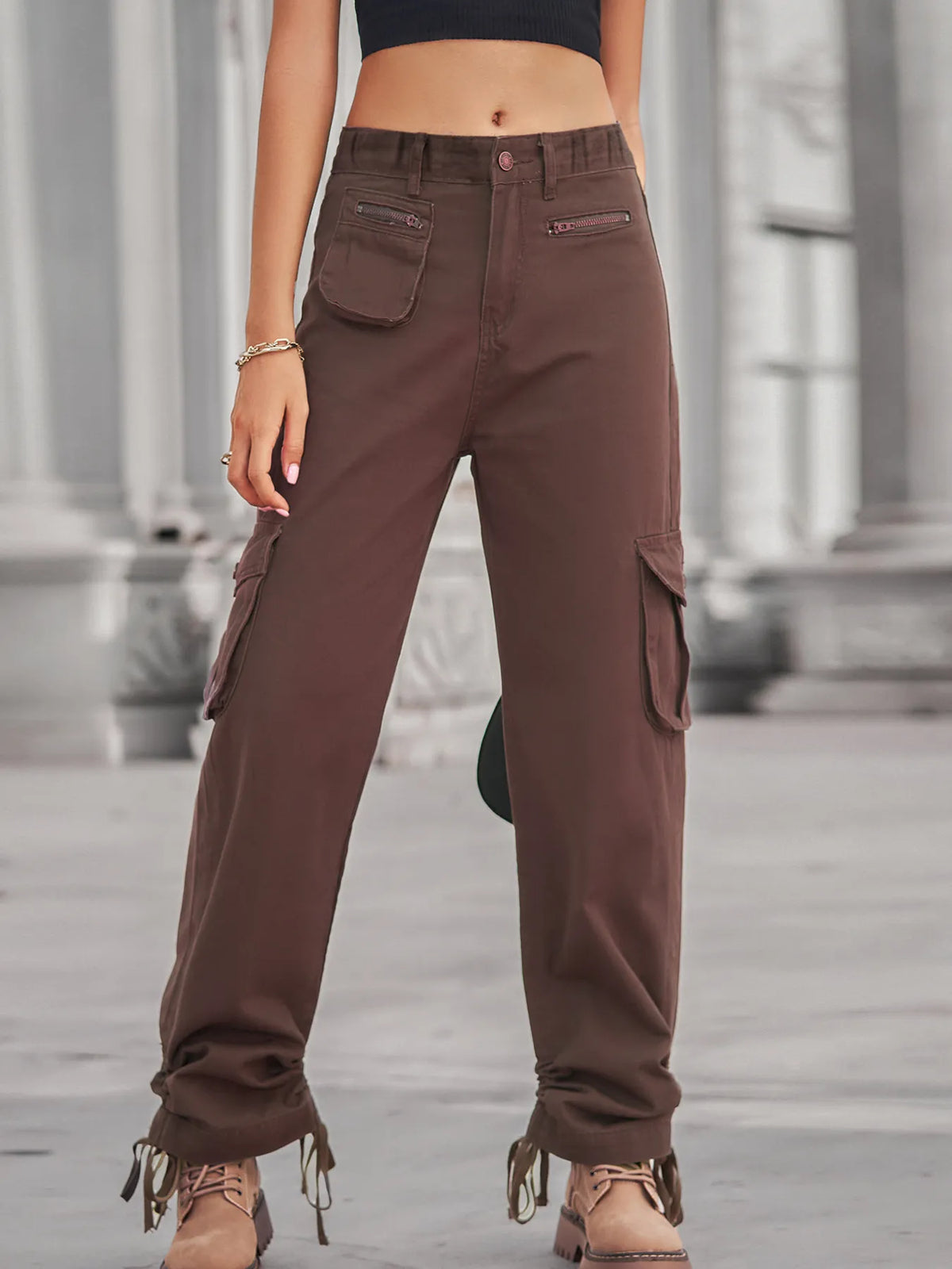 Drawstring Cargo Jeans - Ladyez