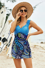 Printed Ruched Swim Dress and Swim Bottoms Set - Ladyez