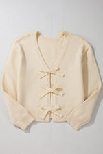 Bowknot Front V Neck Long Sleeve Sweater