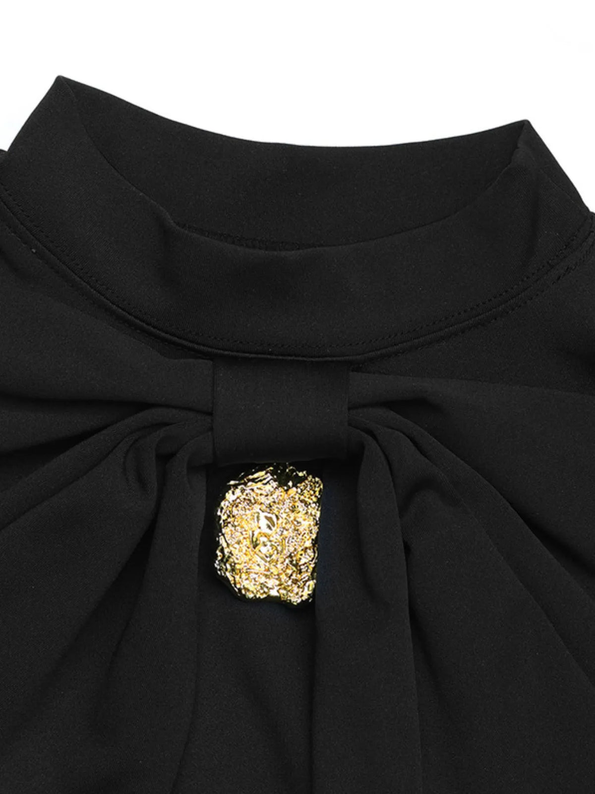Decorative Button Mock Neck Long Sleeve Mini Dress - Ladyez
