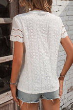 Eyelet Round Neck Short Sleeve Top - Ladyez