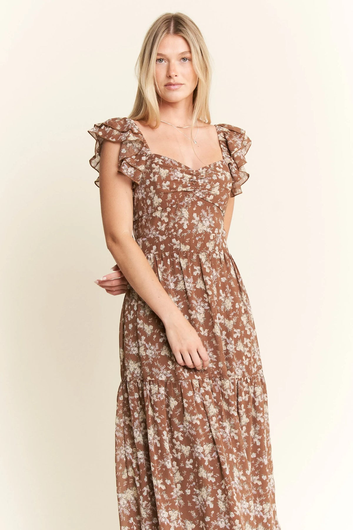 Jade By Jane Ruffle Sleeve Tiered Maxi Dress - Ladyez