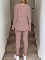 Ribbed Knit Long Sleeve Top and Pants Set