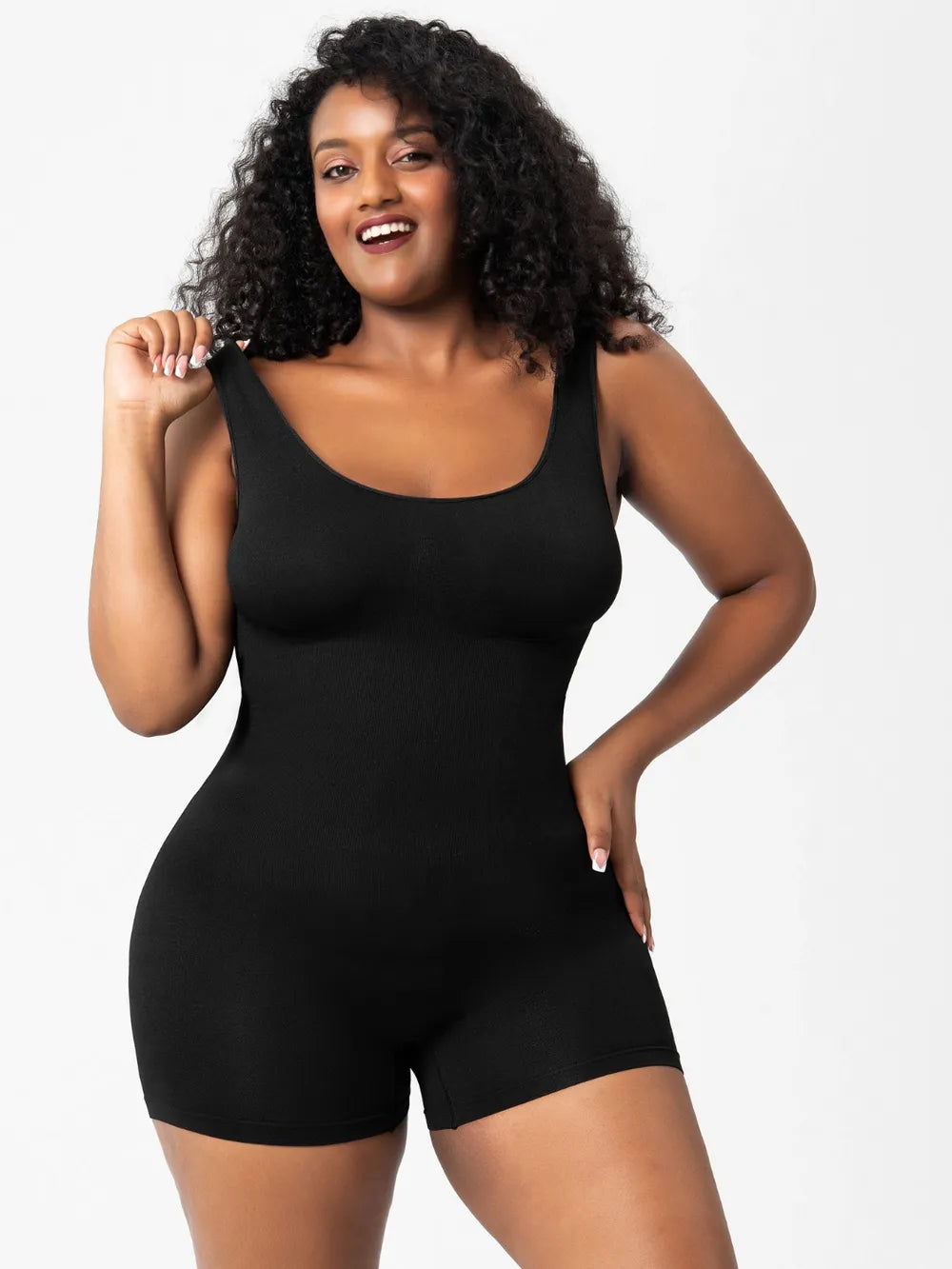 Scoop Neck Wide Strap Shaping Romper - Ladyez