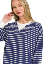 Zenana Contrast Striped Round Neck Sweatshirt
