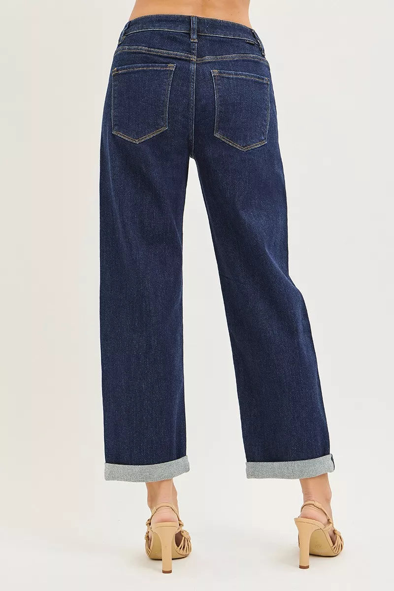 RISEN Slouchy CroppedBoyfriend Jeans With Cuffed Hem
